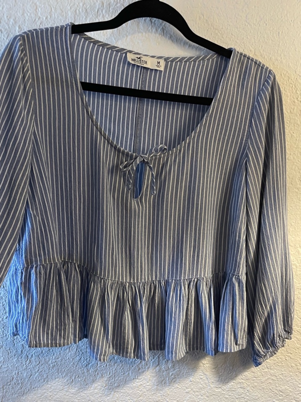 Hollister Blue and White Striped Peplum Blouse
